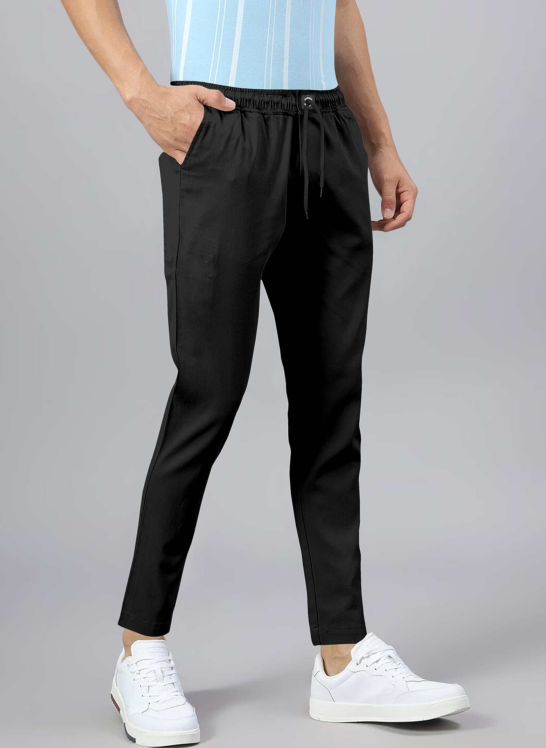 brucewane Men's Super Combed Cotton Solid Pyjamas with Elasticated Waist Both Side Pocket with Zipper, Drawstring-picture-22