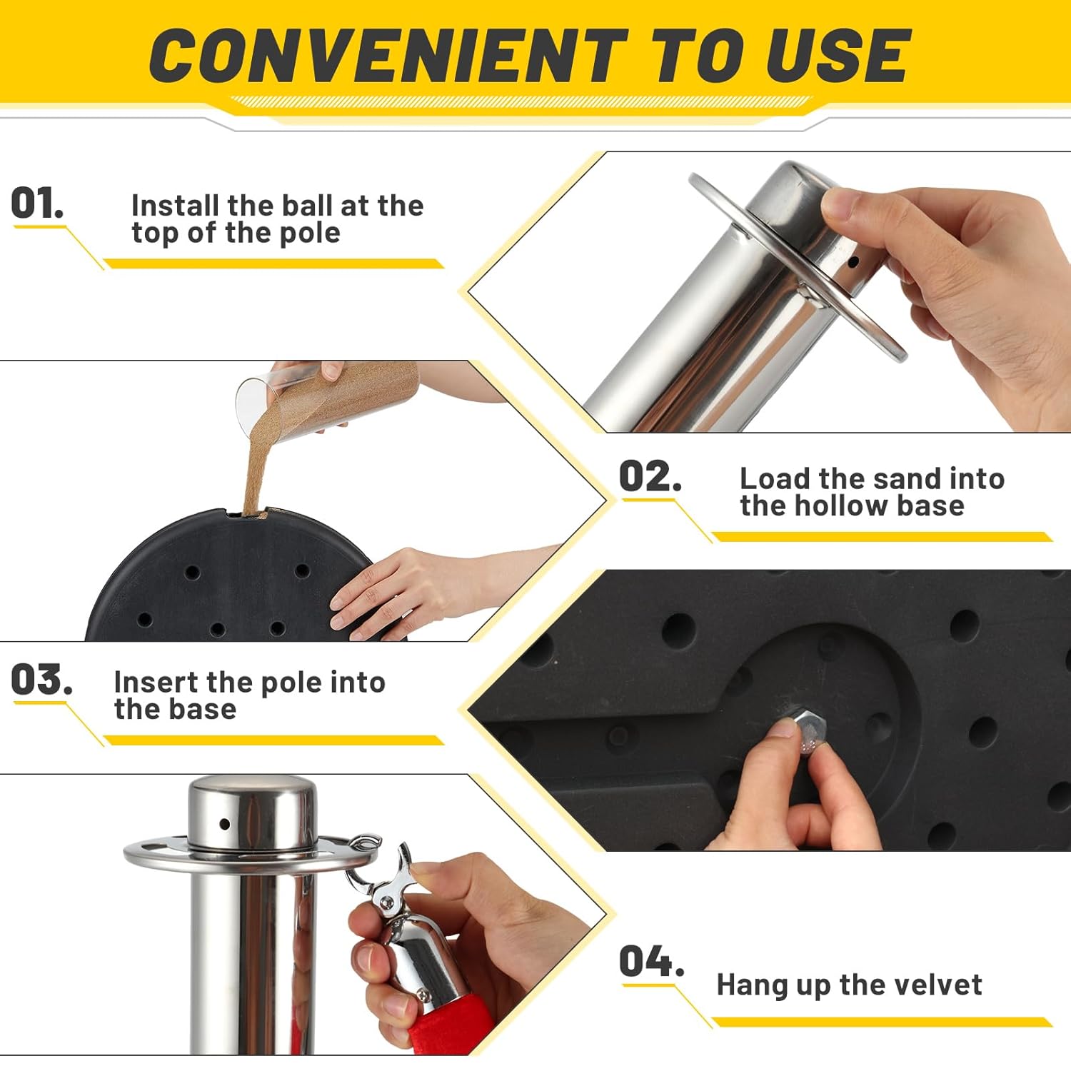 Ferraycle 4 Pcs 5 ft Velvet Ropes and Posts Red Velvet Rope Stanchion Post Crowd Control Barriers Silver Stanchions Red Carpet Poles Crowd Control Barriers Hollow Base for Party Ceremony Supplies