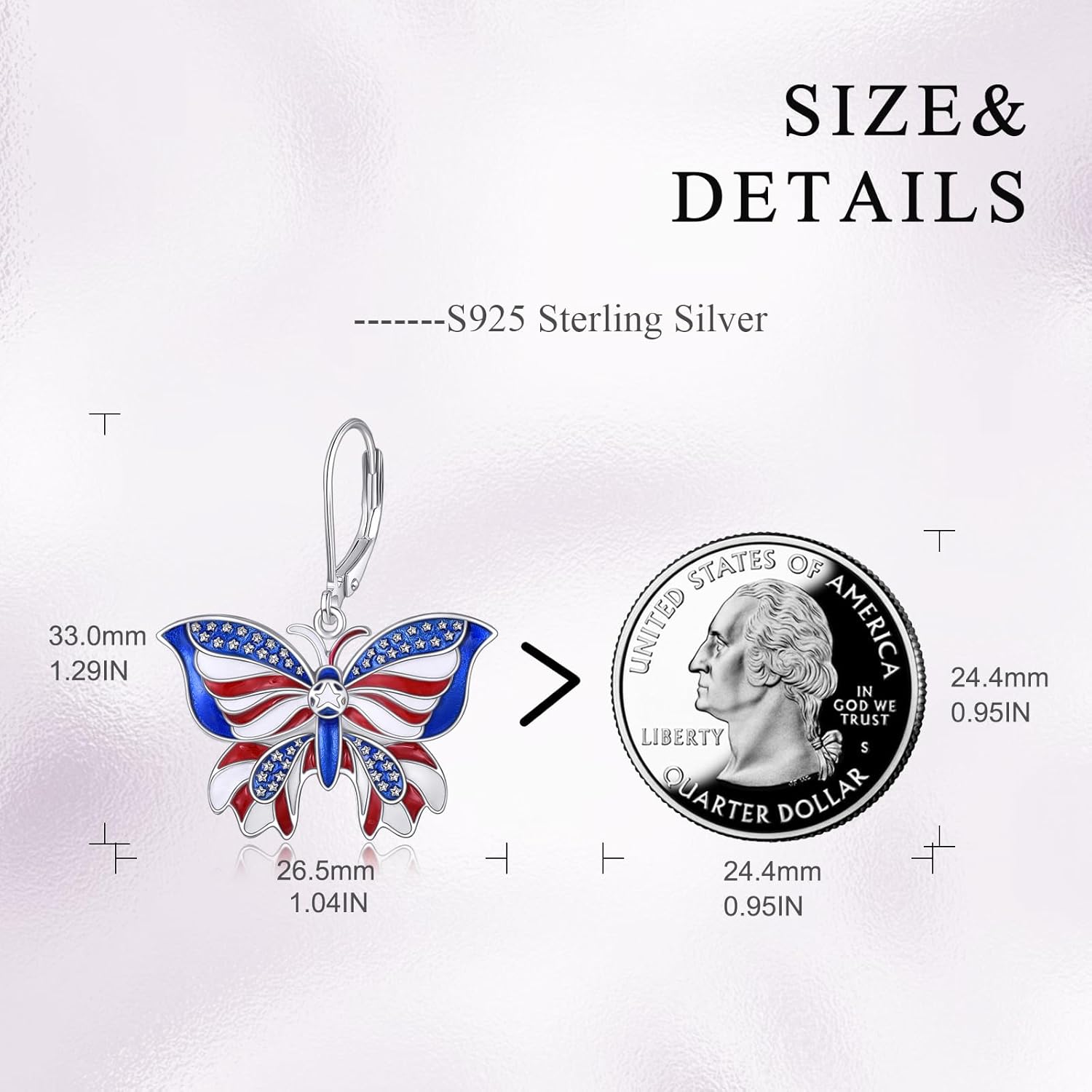 American Flag Star Earrings Sterling Silver 4th of July Earrings Cubic Zirconia Butterfly Dangle Jewelry Birthday Gifts for Women - Image 4
