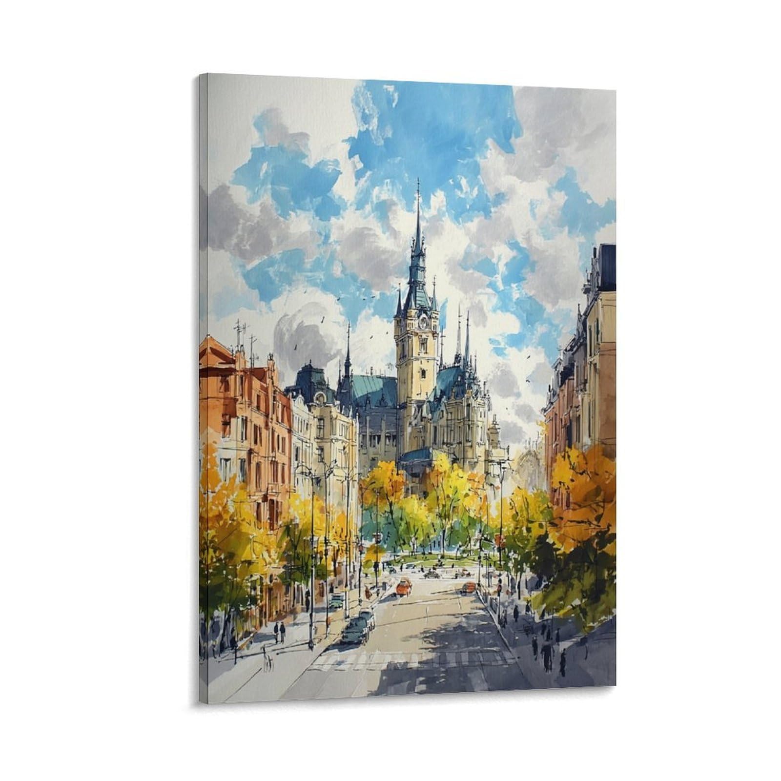 XWYMXZ Montreal Watercolor Canada 24x36inch(60x90cm) Vintage Travel Poster Watercolor Canvas Art