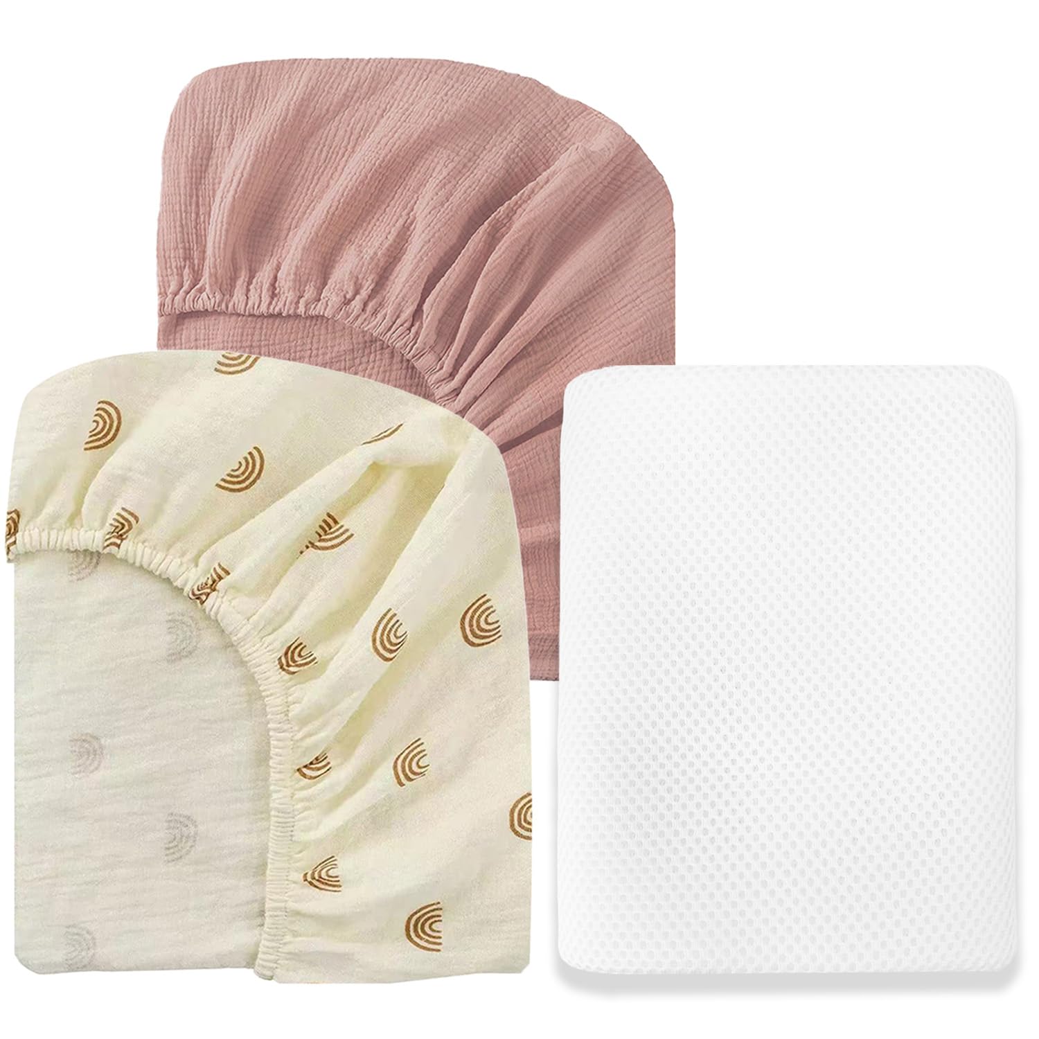 3 Pack Muslin Crib Sheets Sets Baby Crib Sheets with Breathable Mattress for Boys & Girls, 100% Cotton Fitted 50