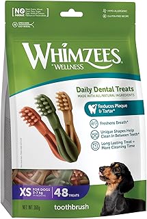 WHIMZEES Zahnbürste, Kaustangen für sehr kleine Hunde, Hundesnack zur Zahnpflege, Größe XS, 48 Stück, ohne Zuckerzusatz, getreidefrei, natürlich, fettarm product image