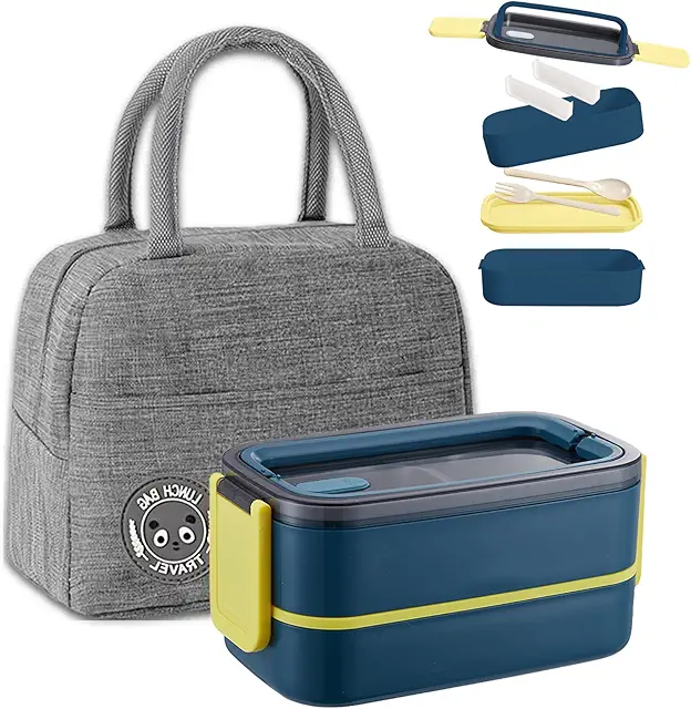 Boîte Isotherme Repas Haoh Bento 1400 ml avec Sac et Couverts - Bleu Foncé