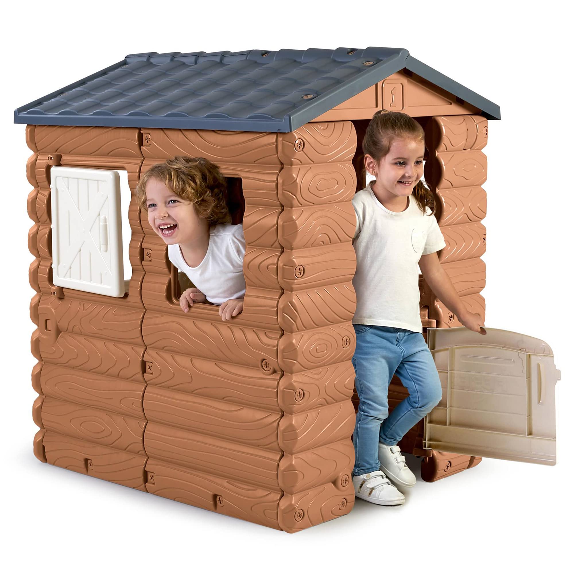 FEBER Camping Cottage Cabaña de Juegos Casita de Juguete Madera Ventanas Puerta abatibles Niños 1 año