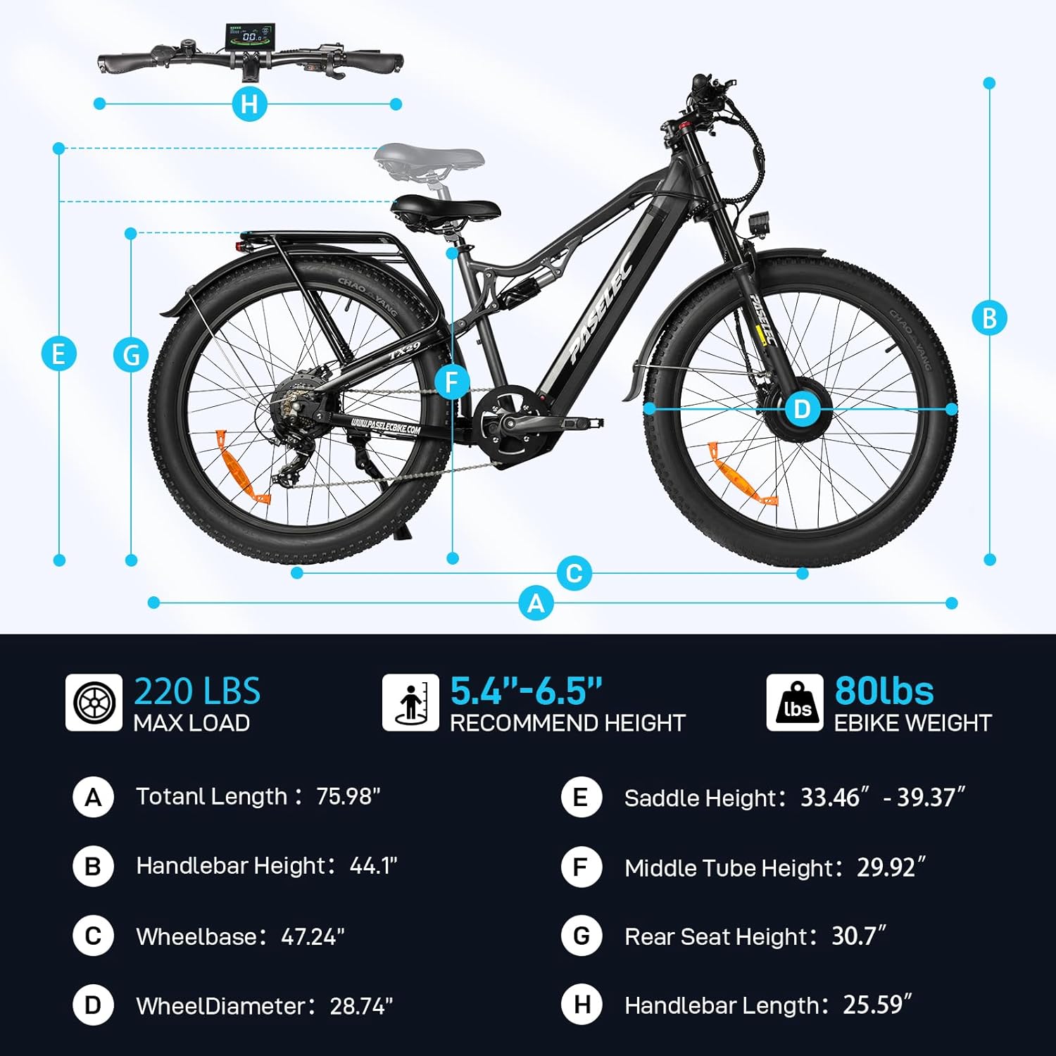 PASELEC TX29 Electric Bike Dimensions