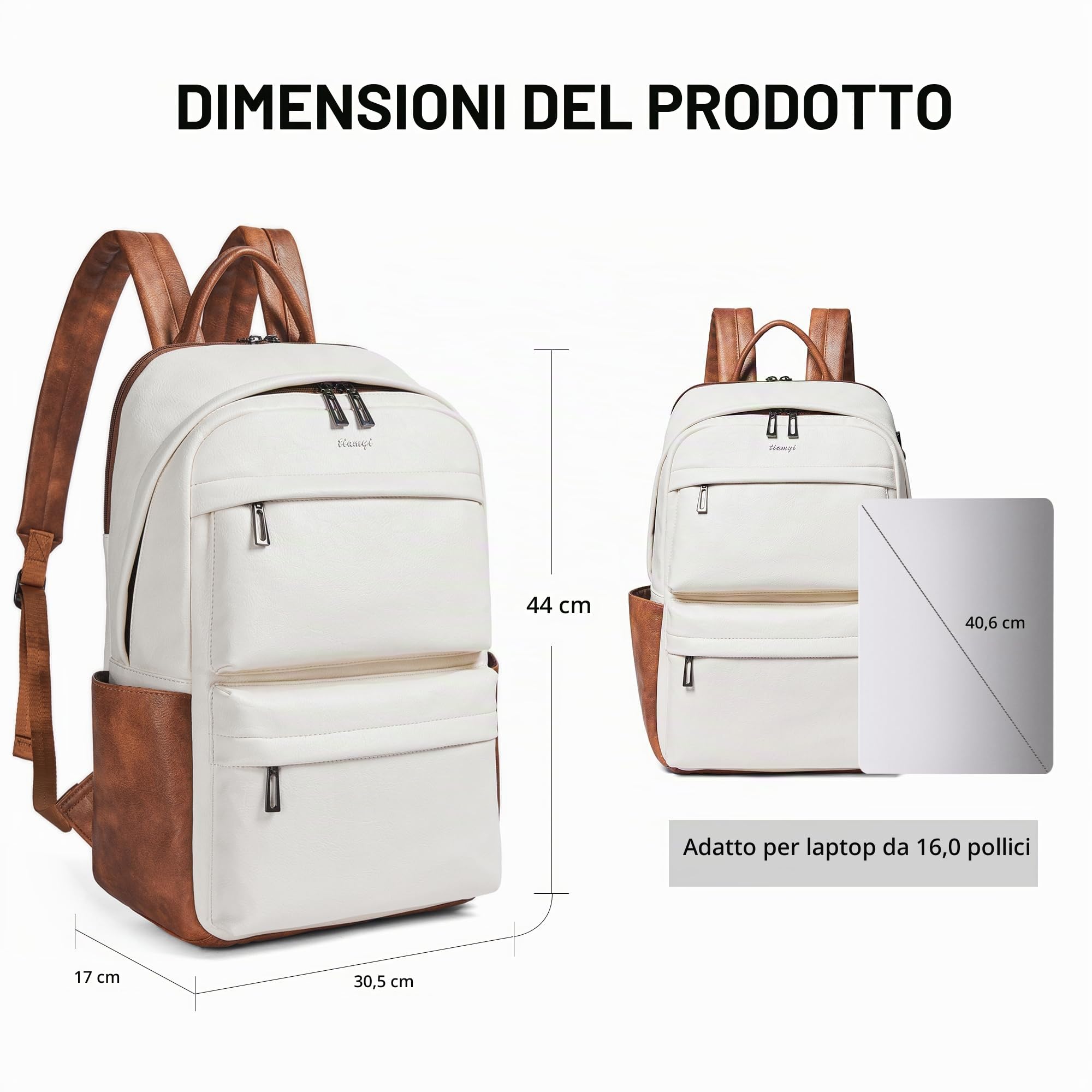Zaino da donna in pelle, grande zaino alla moda con scomparto per computer portatile, per lavoro, viaggi, università