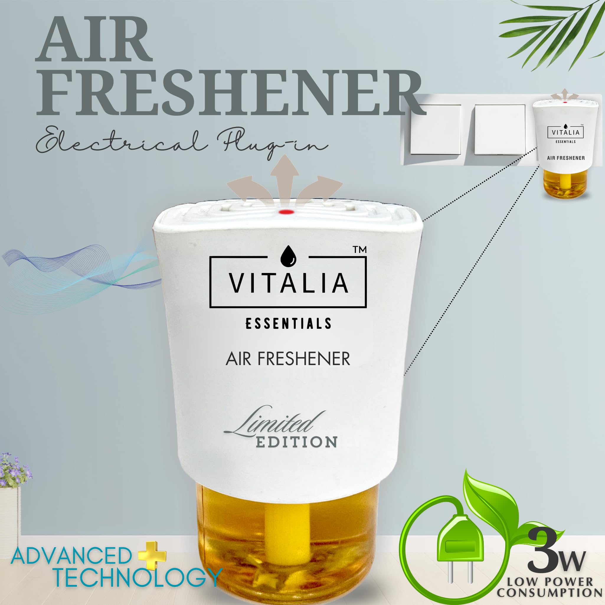 Vitalia Essentials Russian Rose - Luxury Collection Automatic Room Freshener| Electric Air Freshener for Room & Bathroom | 1 Machine + 1 Refill 45ml | 3W Low Power Consumption | Mild - Image 3 thumbnail