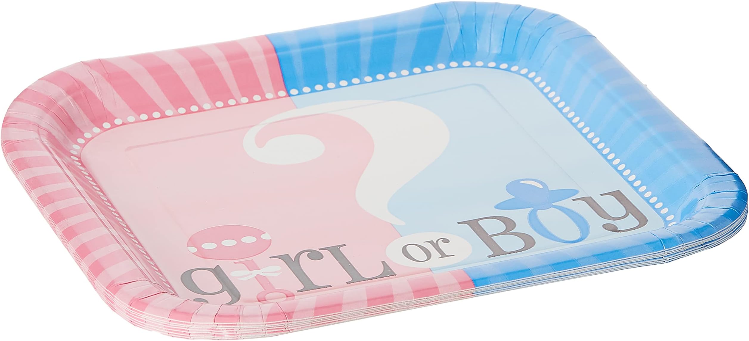 Unique Industries, Gender Reveal, Square Dinner Plates - 8 Pieces