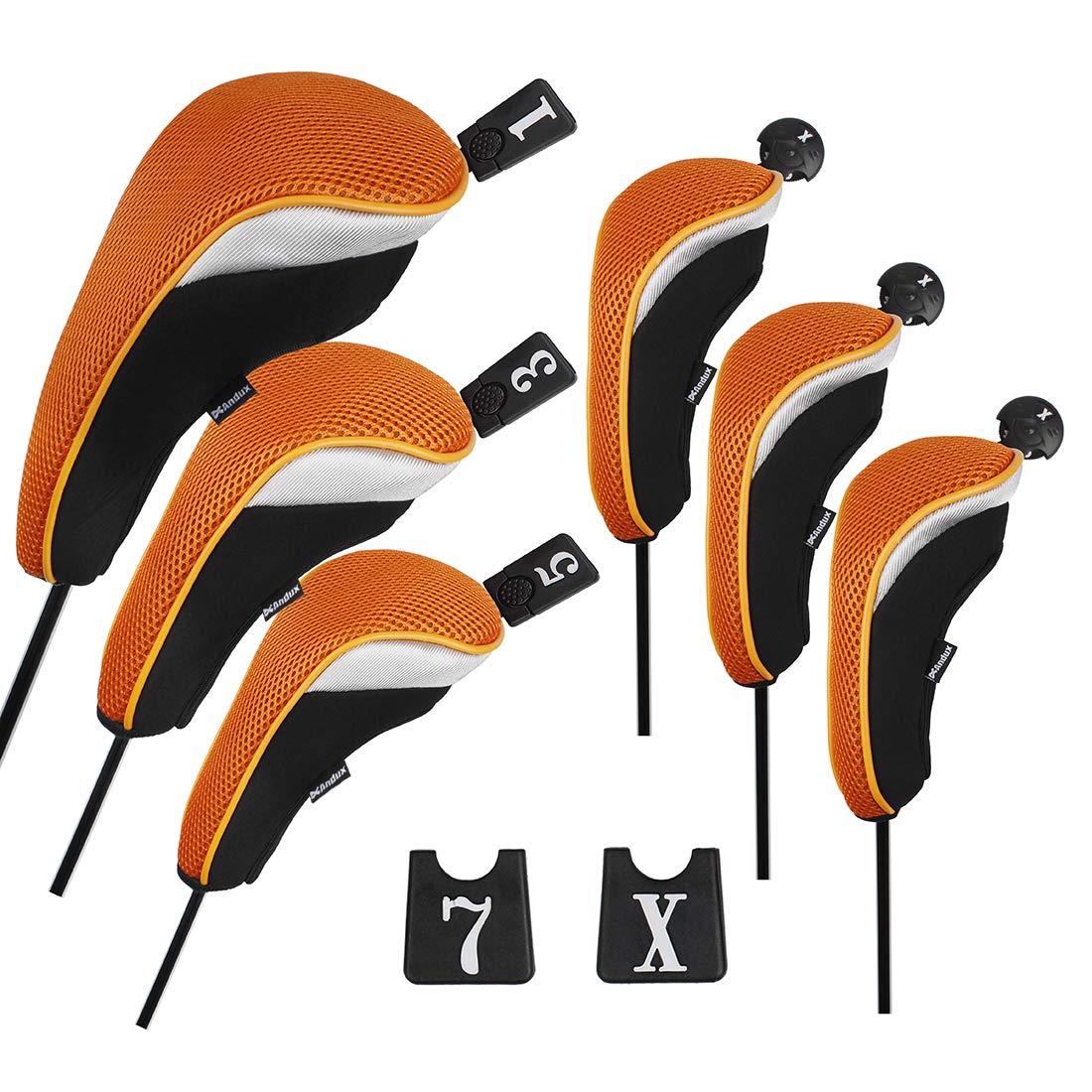 Andux Set di 6 coprimazze ibride da golf e coprimazze in legno (3 coperture ibride + 3 coperture in legno), arancione