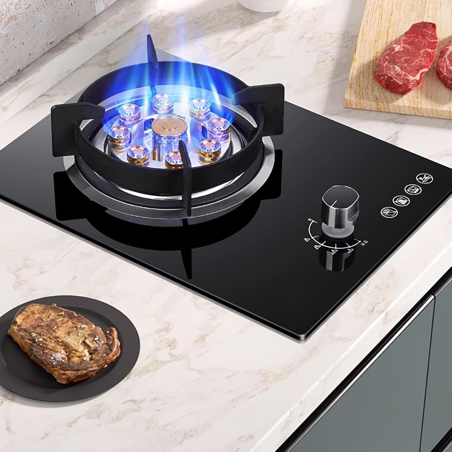 Gas Cooker - Portable Camping Gas Stove, Desktop and Recessed Installation Camping Cooktop, Tempered Glass Gas Stove 9 Cavity Fire Burner, Suitable For Kitchen and RV, 5.2KW(PLG)