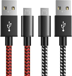 6amLifestyle 2Pack 10ft PS4 Controller Charger Charging Cable Nylon Braided Extra Long Micro USB 2.0 High Speed Data Sync Cord Compatible for Playstaion 4, Slim/Pro, Xbox One S/X Controller, Black+Red