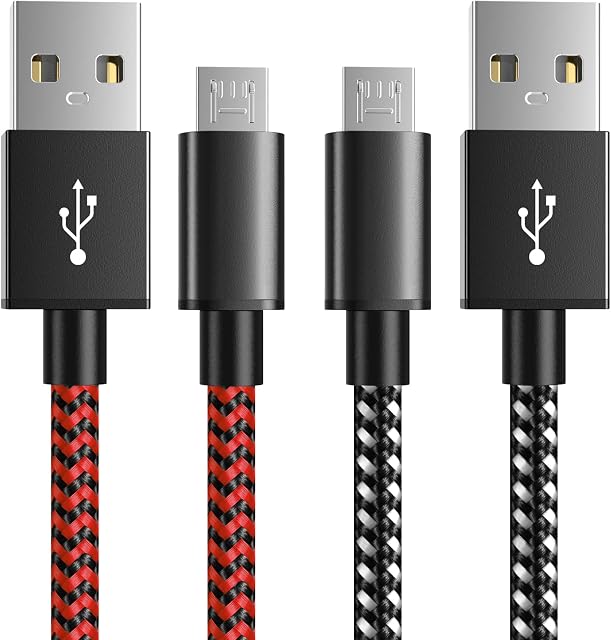 6amLifestyle 2Pack 10ft PS4 Chargeur de contrôleur Chargeur câble Nylon tressé extra longue Micro USB 2.0 Corde Sync de données haute vitesse compatible pour Playstaion 4, Slim/Pro, Contrôleur S/X Xbox One, Noir+Rouge