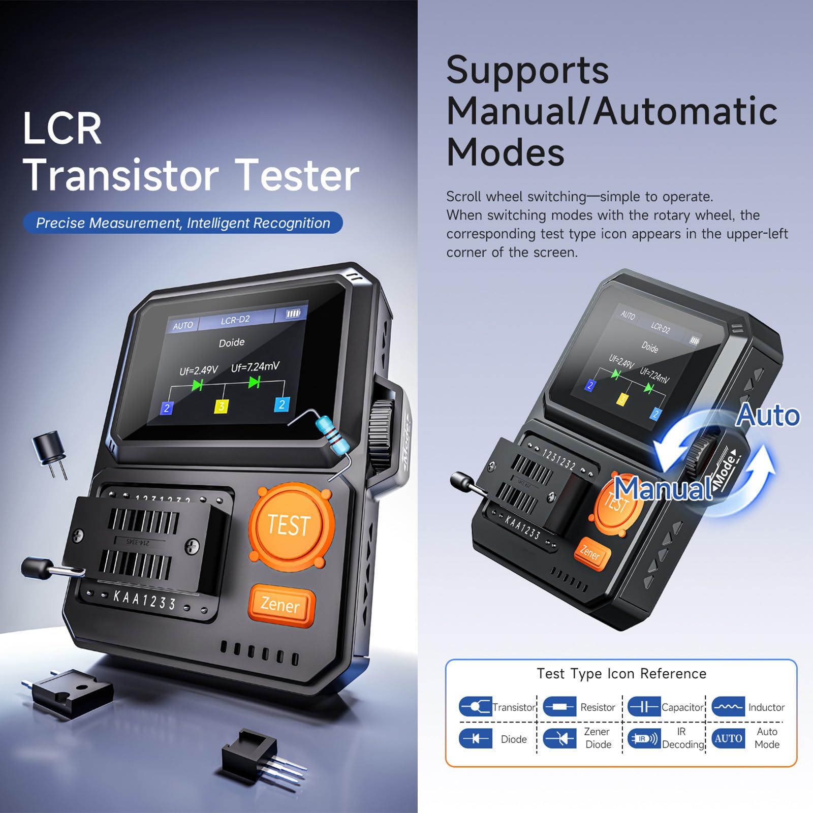 Tester del transistor di Digital di precisione con la batteria ricaricabile per il semiconduttore del tester di elettronica degli ingegneri