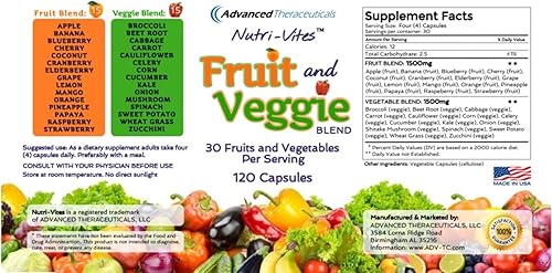 Miniatura 4 de Mezcla de frutas y verduras suplemento alimenticio integral con 30 frutas y verduras diferentes, 3000 mg por porción, 120 cápsulas, todo contenido