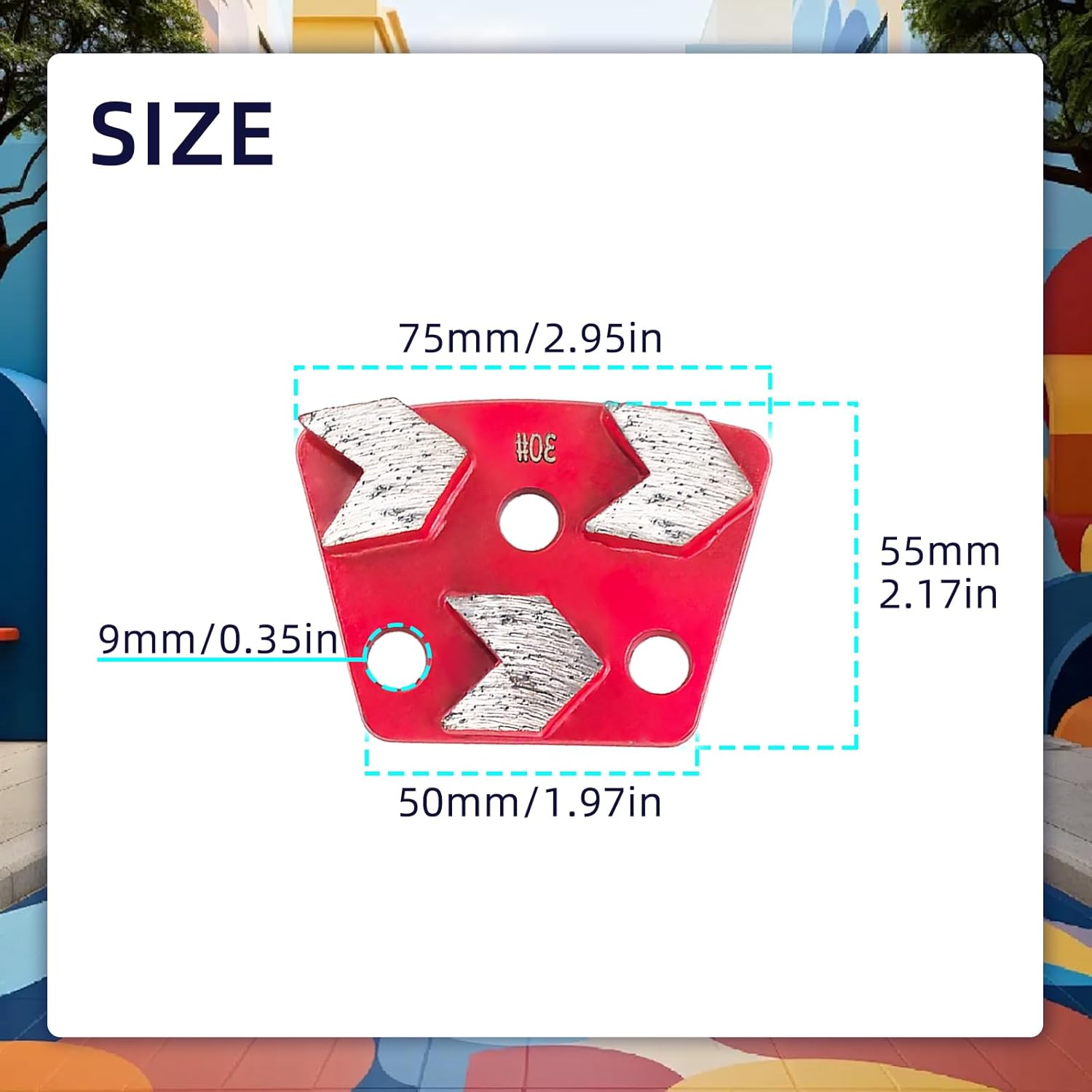 3Pcs Trapezoid Diamond Grinding Disc, 30 Grit Floor Grinding Pad Concrete Grinding Disc with M9 Mounting Hole, for Granite Stone Marble Floor Grinder or Polishing (3 Arrow Teeth-Red)