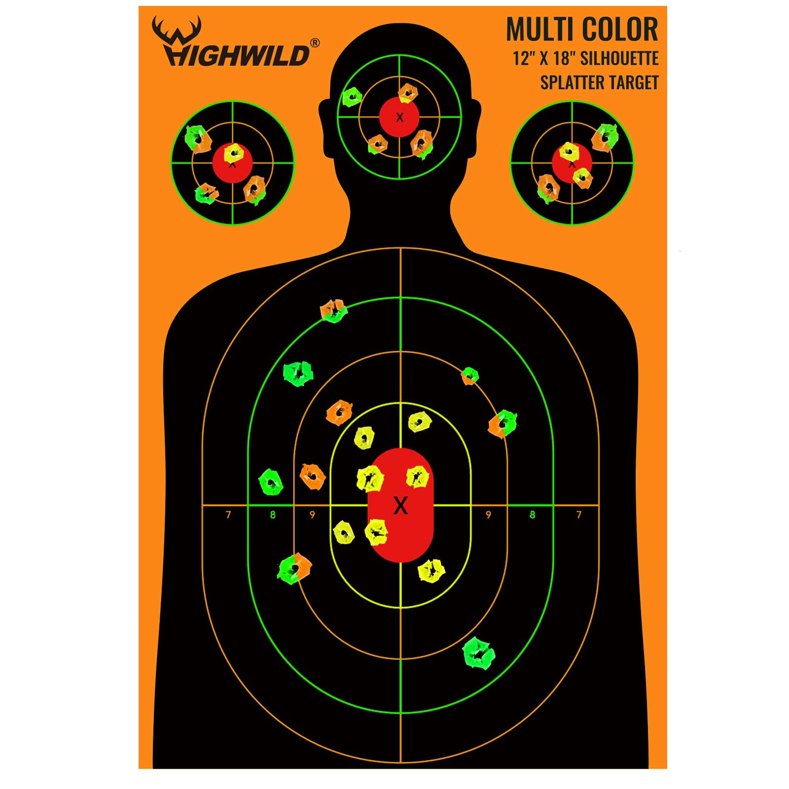 Highwild Silhouette Splatter Paper Targets - Splash Effect of Multiple Colors - 12 x18 Inch