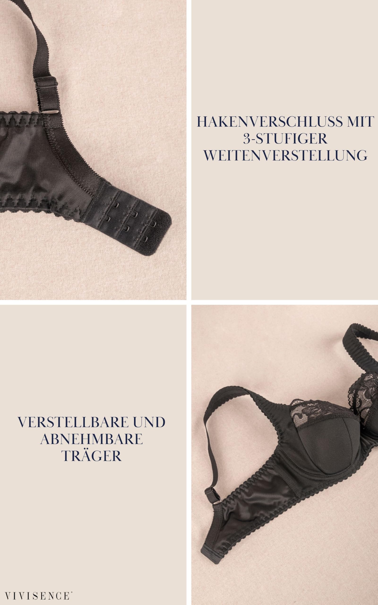 VIVISENCE Dame Halbversteifter BH Schalen Spitze Blumenmuster Klassisch Elegant 1056