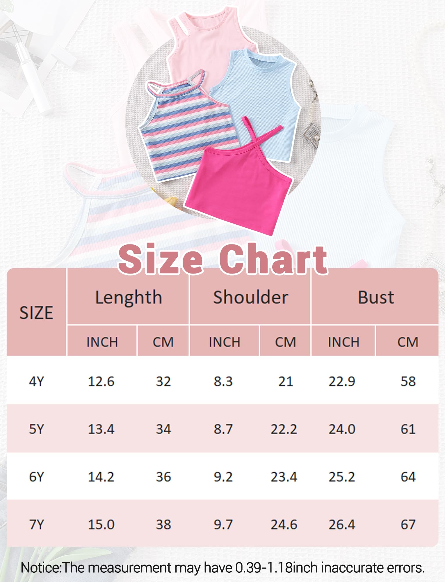 SEAUR Fille Débardeur sans Manches Crop Tank Top Été Camisole Lot de 4 pour Petit Enfant - 4 à 7 Ans
