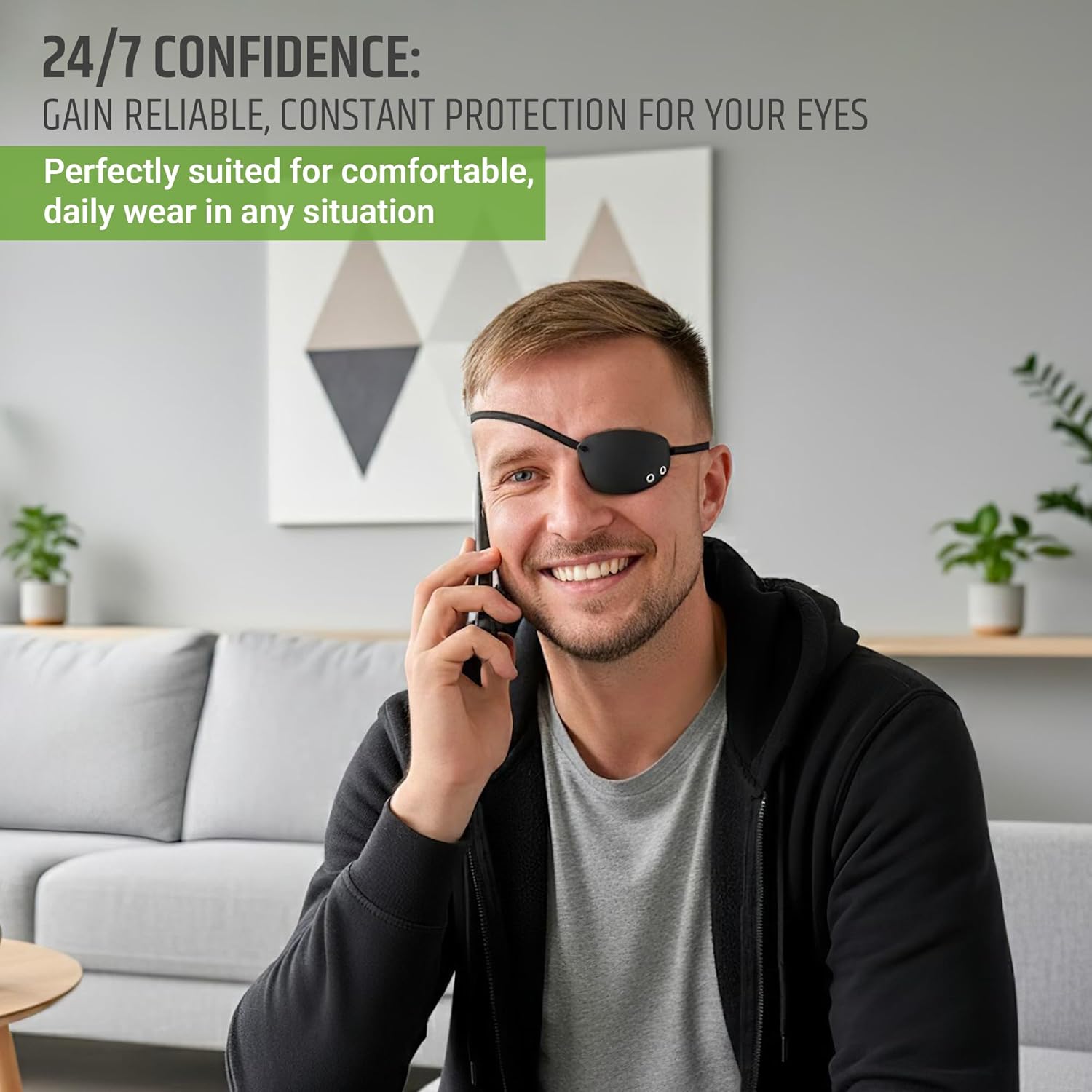 Black Premium Handmade Plastic Eye Patch with Soft Foam Padding, Concave Adult Eye Patch for Men and Women