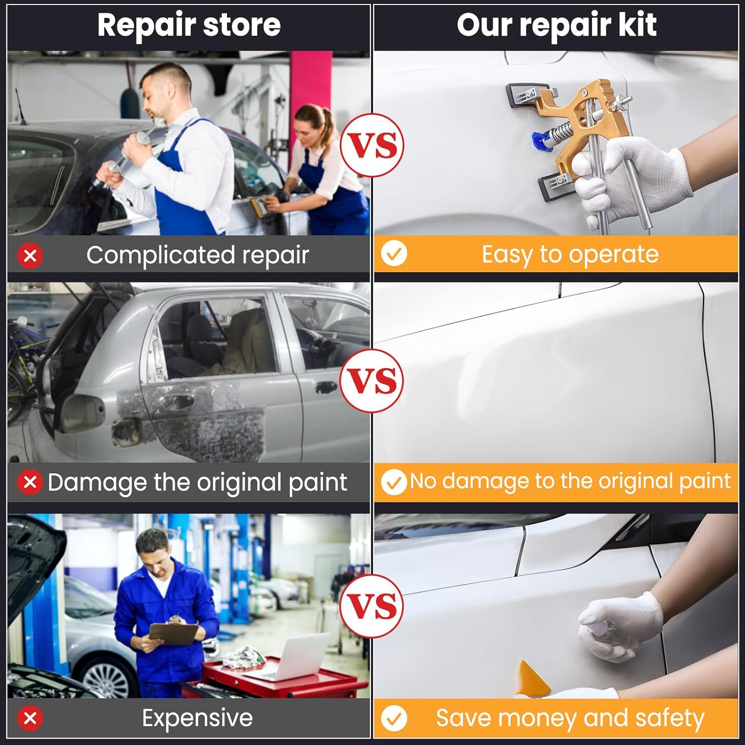 Dent Puller Kit, Paintless Dent Removal Kit with Golden Lifter, Bridge Puller, Suction Cup for Car Dent Remove, Dent Puller Tools for Car Refrigerator Door Ding Repair