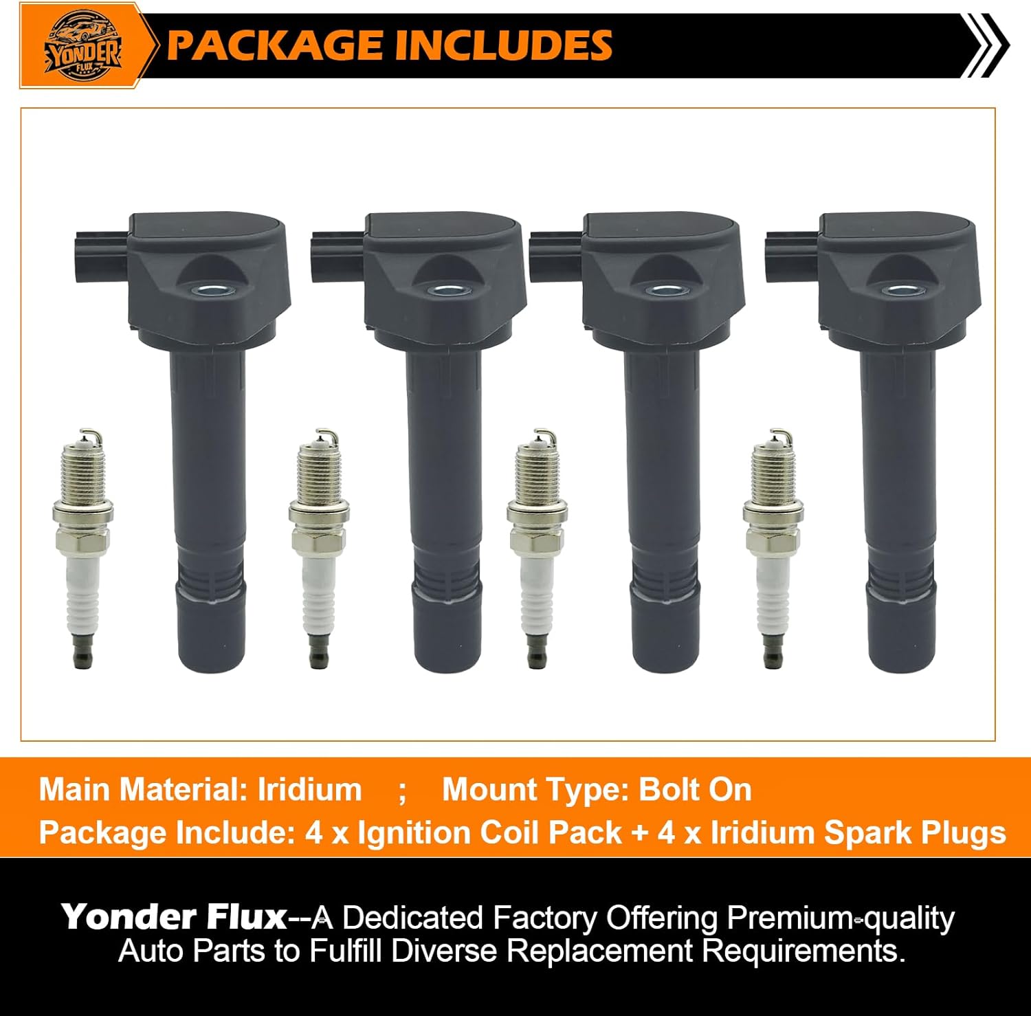 Set of 4 Ignition Coil Pack UF582 and Iridium Spark Plugs Compatible with Honda Civic 2006-2011 L4 1.8L, Relpaces OE GN10324 5C1637 5266
