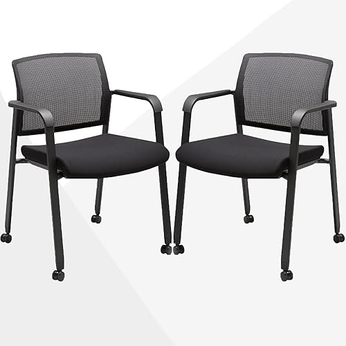 Vista 20 de CLATINA Silla de escritorio apilable sin ruedas, silla de sala de espera con respaldo de malla con brazo tapizado de tela y soporte lumbar 1