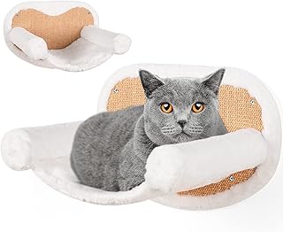 BEBOBLY Cat Hammock Wall Mounted Large Cat Shelf w/Sisal Back, Solid Wood Modern Cat Wall Climbing Shelves and Perch for Indoor, Cats Stairs Ladder Furniture for Sleeping Playing Climbing Lounging