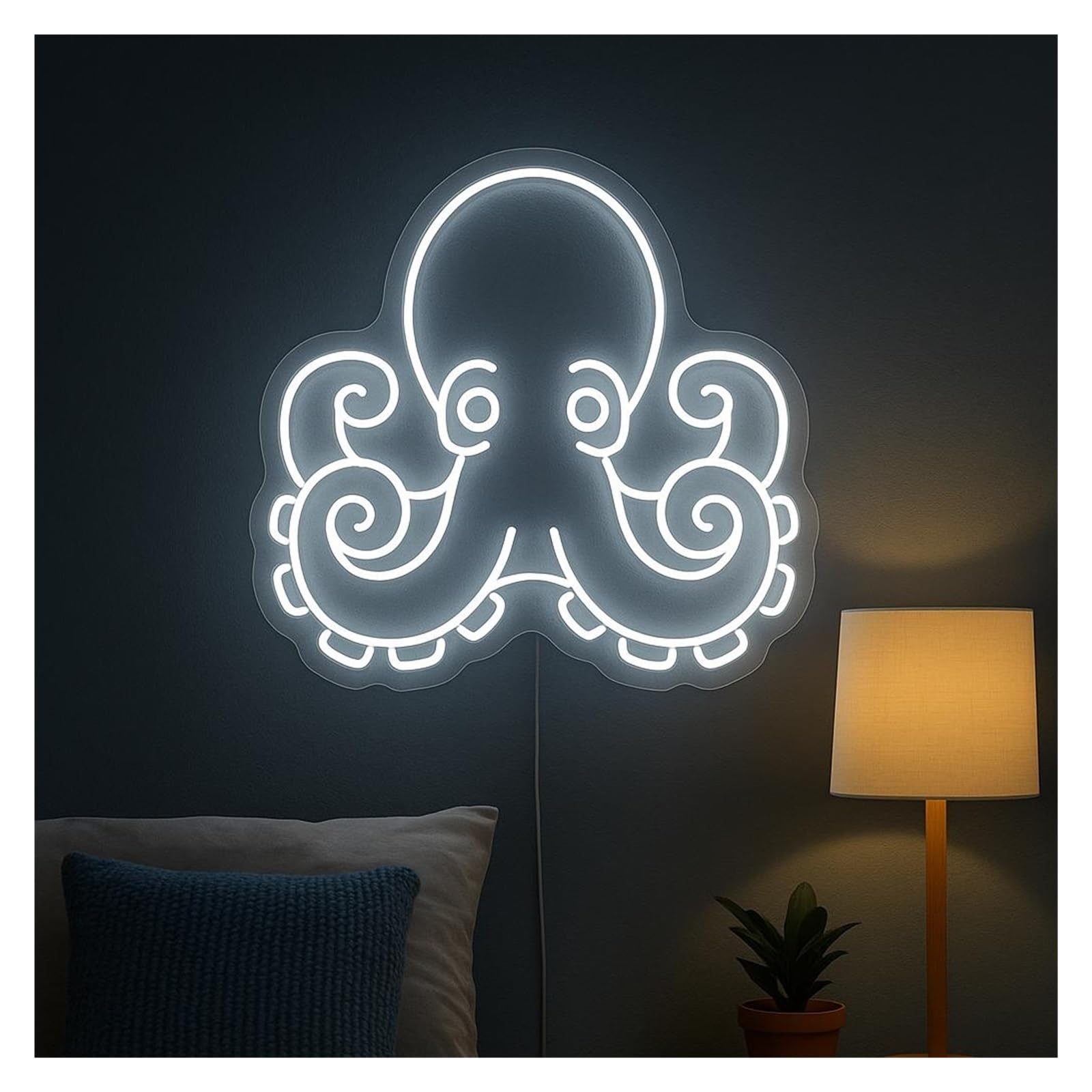 SHOUXI Sign Lamp Octopus Neon Sign, Suitable for Bedroom Home Wall Decor with Dimmable 55cm