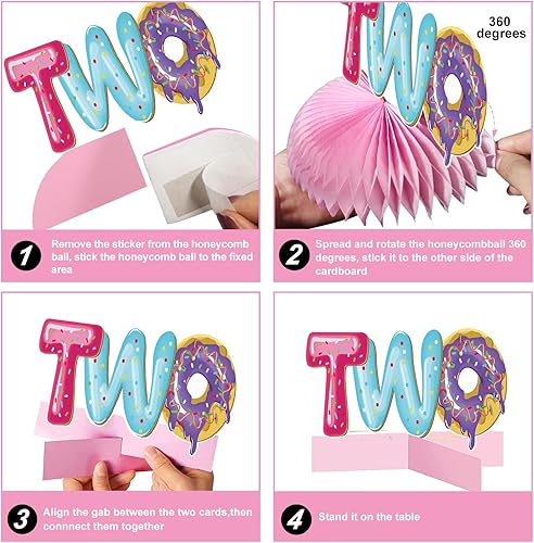 Miniatura 6 de Aodocuto 10 piezas de decoración de fiesta de segundo cumpleaños con dos donas para bebés niños y niñas, dona dos dulces suministros de fiesta,