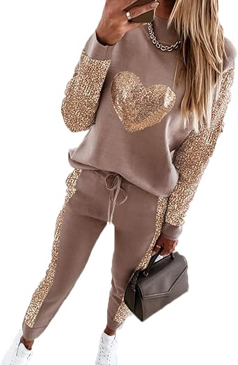 KEEPWO Conjunto de chándal Brillante para Mujer, Tops y Pantalones de  corazón, chándal, Jogging, Gimnasio, Ropa Deportiva: Amazon.es: Ropa