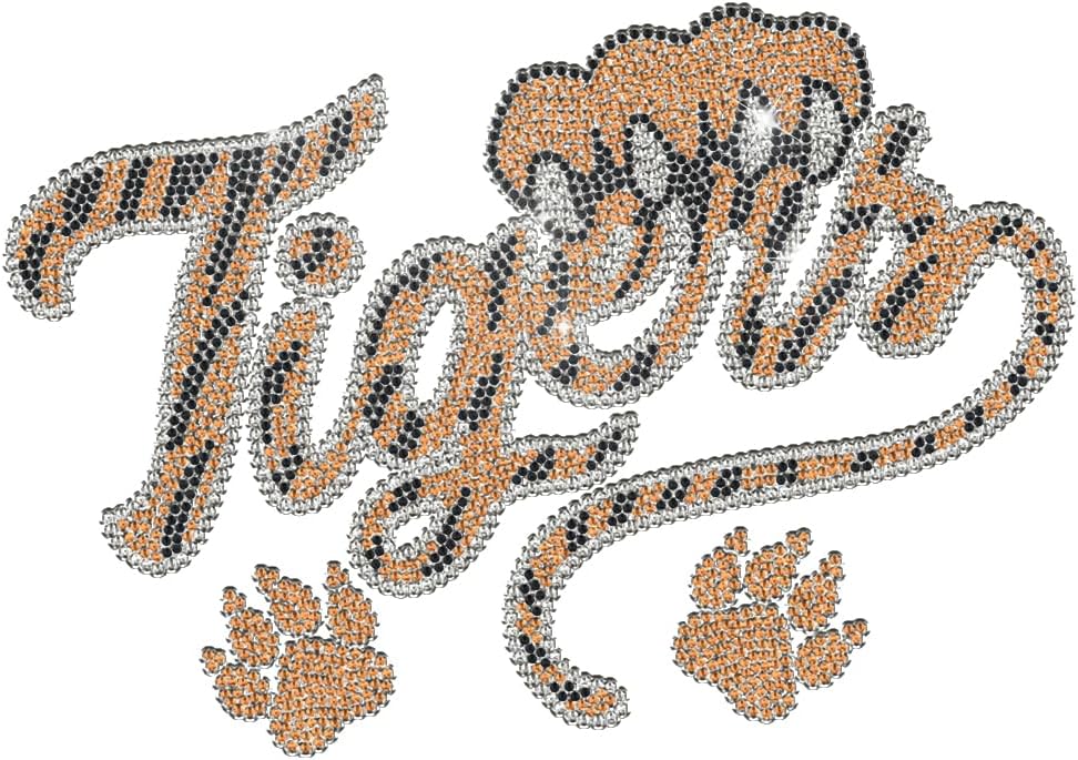1 Pc Tiger Rhinestone Iron on Hotfix Transfer Decal, Tiger Footprints Pattern Bling DIY Patch Clothing Repair Applique T-Shirt Vest Shoes Hat Jacket Decor Clothing DIY Accessories