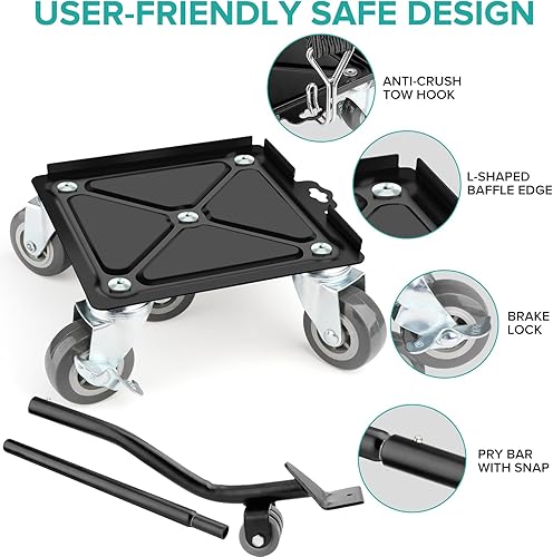 Miniatura 4 de Carrito de muebles con 5 ruedas, juego de elevador de muebles, carrito móvil resistente con capacidad de 3800 libras, ruedas de goma giratorias de