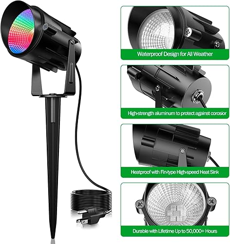 Miniatura 6 de Focos RGB para exteriores, foco RGB de 12 W, luces de paisaje que cambian de color para patio, jardín, camino, 120 V, impermeable, iluminación de