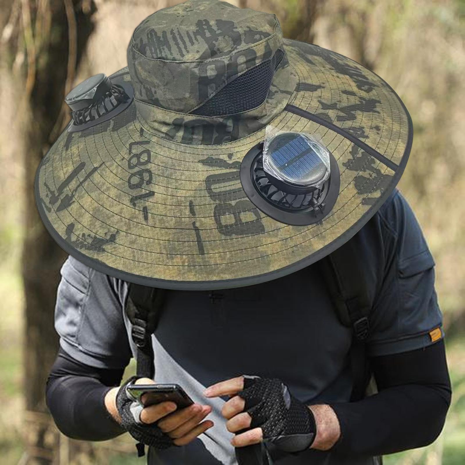 Outdoor Wide Brim Sun Hat, Bucket Hat with Built in Cooling Fan, UV Blocking Lightweight Sunhat, 3 Speed Adjustable Airflow, for Fishing, Hiking, Traveling, Trekking, Farming