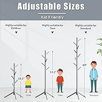 Vista 5 de Haddockway Wooden Coat Rack Stand with 8 Hooks New Zealand Pine 3 Adjustable Coat Standing Tree Easy Assembly for Coats, Hats, Scarves and Handbags