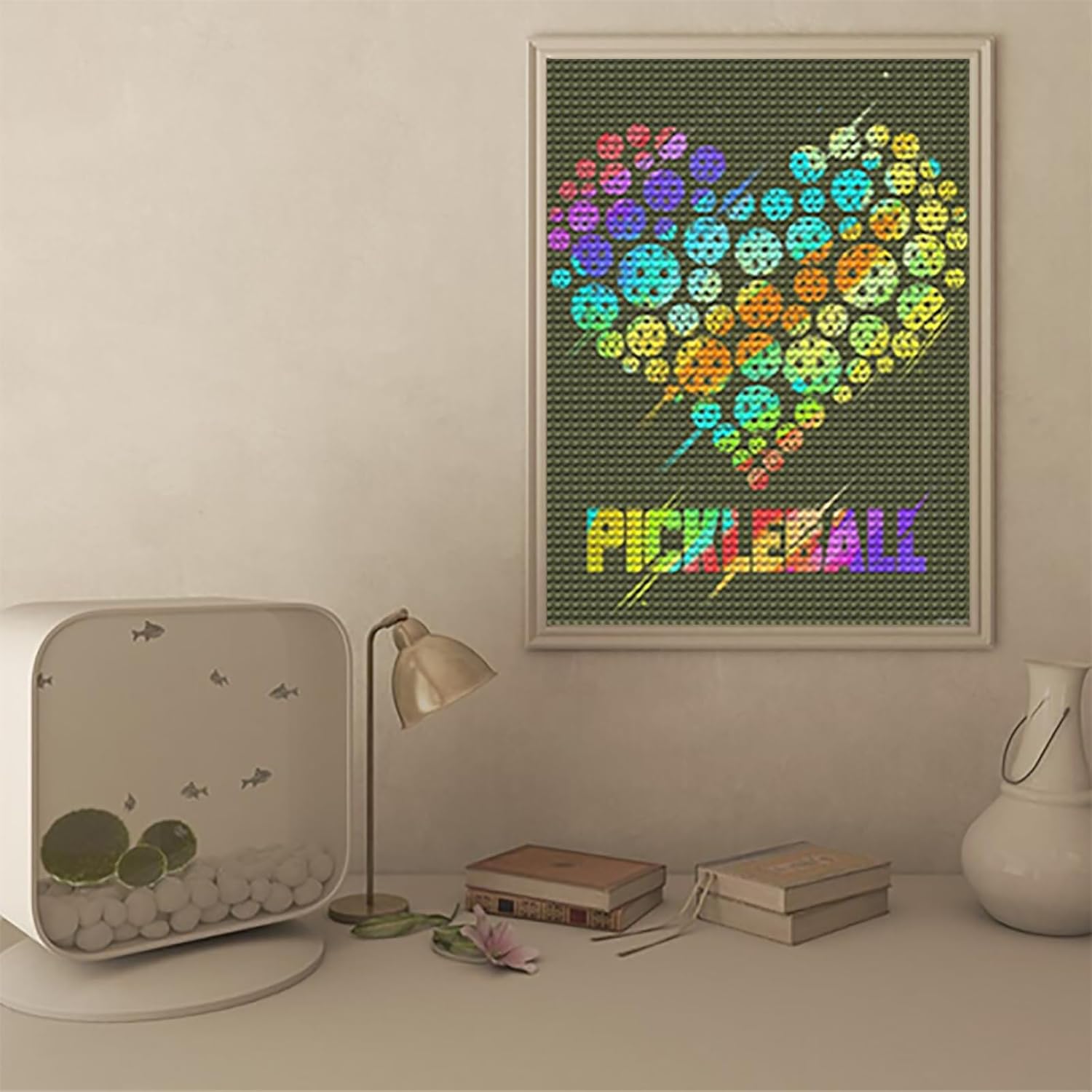 UPABLUNSO Diamond Painting Art Kits Colorful Heart Pickleball Lovers for Adults, DIY 5D Round Full Drill Diamond Painting for Beginners, Wall Home Decor Gifts 12x16 inch