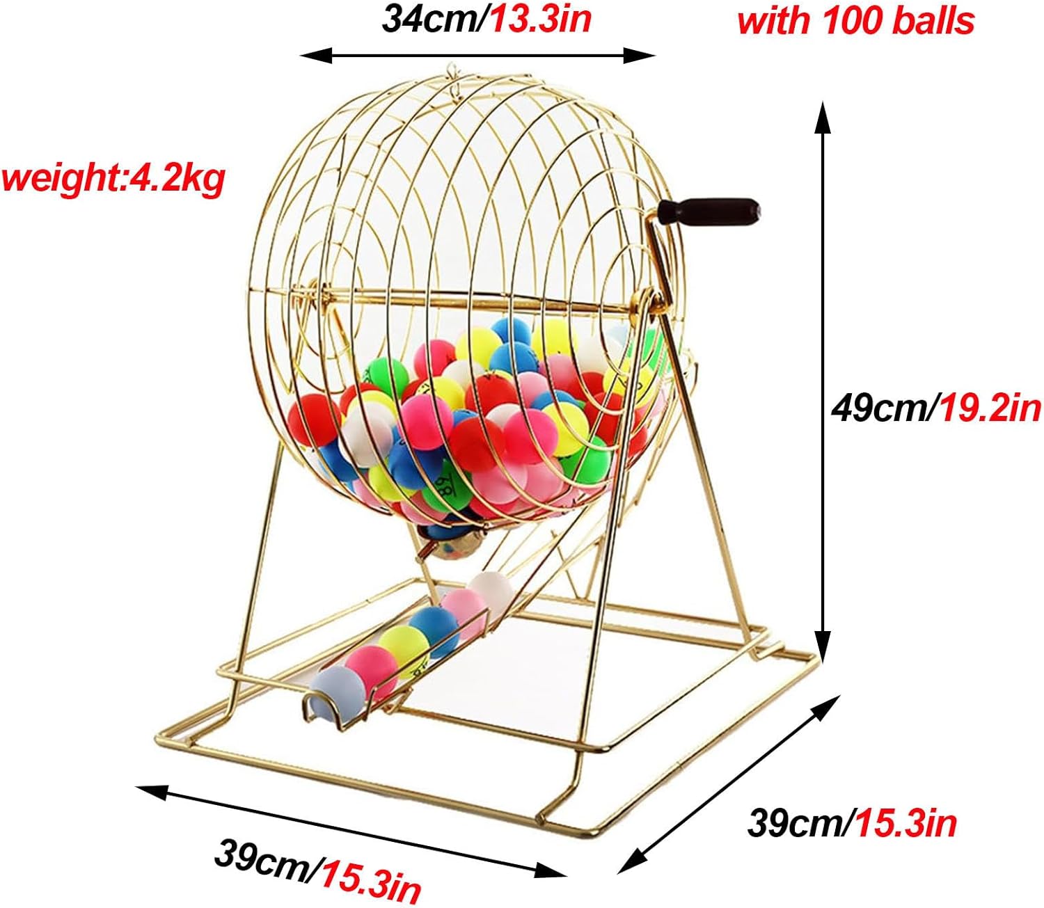 Lottery Drawing Machine, Deluxe Bingo Game Set with 100 Colorballs, Metal Lottery Machine, Manual Two-Color Ball Number Selector for Gatherings, Parties