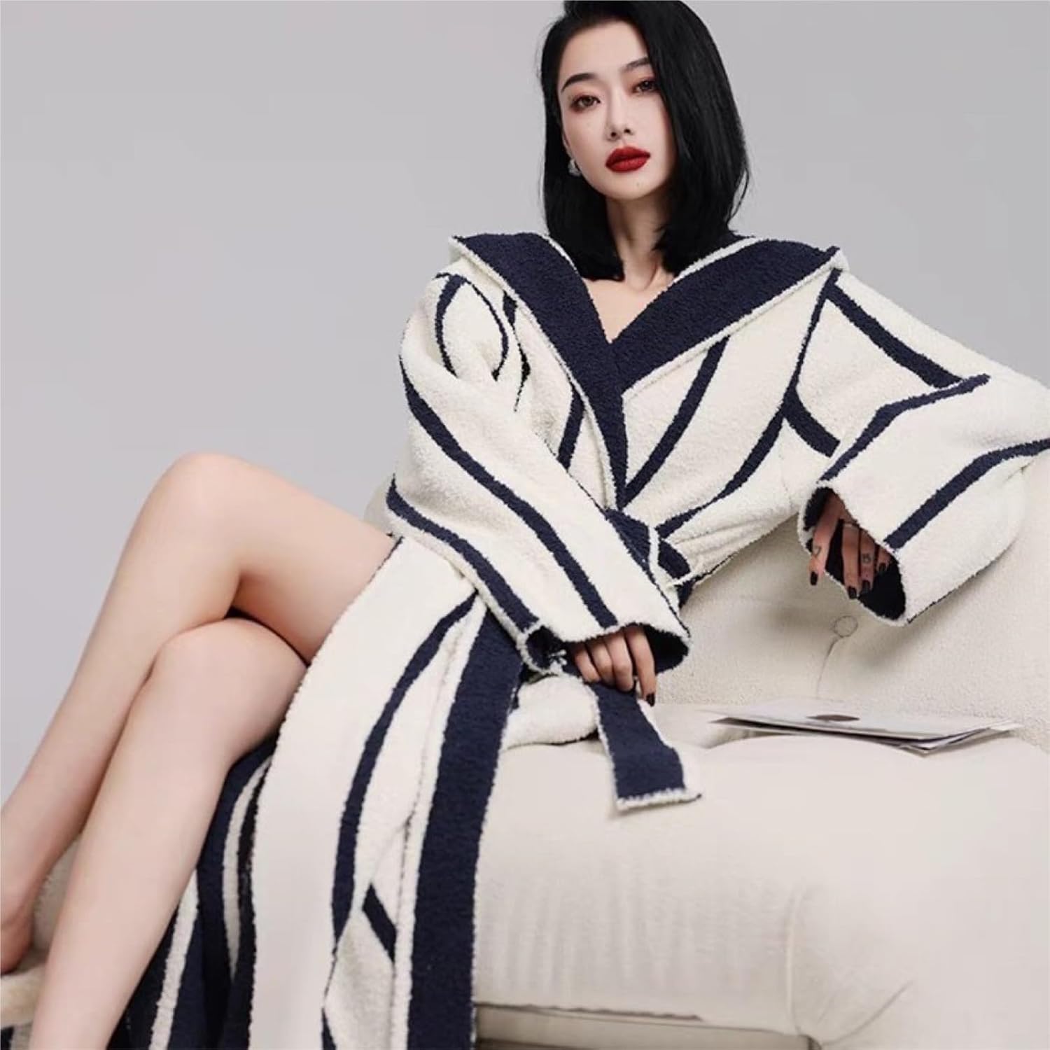 [JUKASQZYI] バスローブ プレミアムレディースプラッシュソフトローブフード付きふわふわ、暖かいコーラルベルベットバスローブ