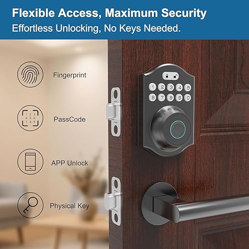 Miniatura 2 de Cerradura inteligente de puerta de entrada sin llave, cerradura de puerta de entrada sin llave con teclado, control de aplicación, bloqueo Mate negro