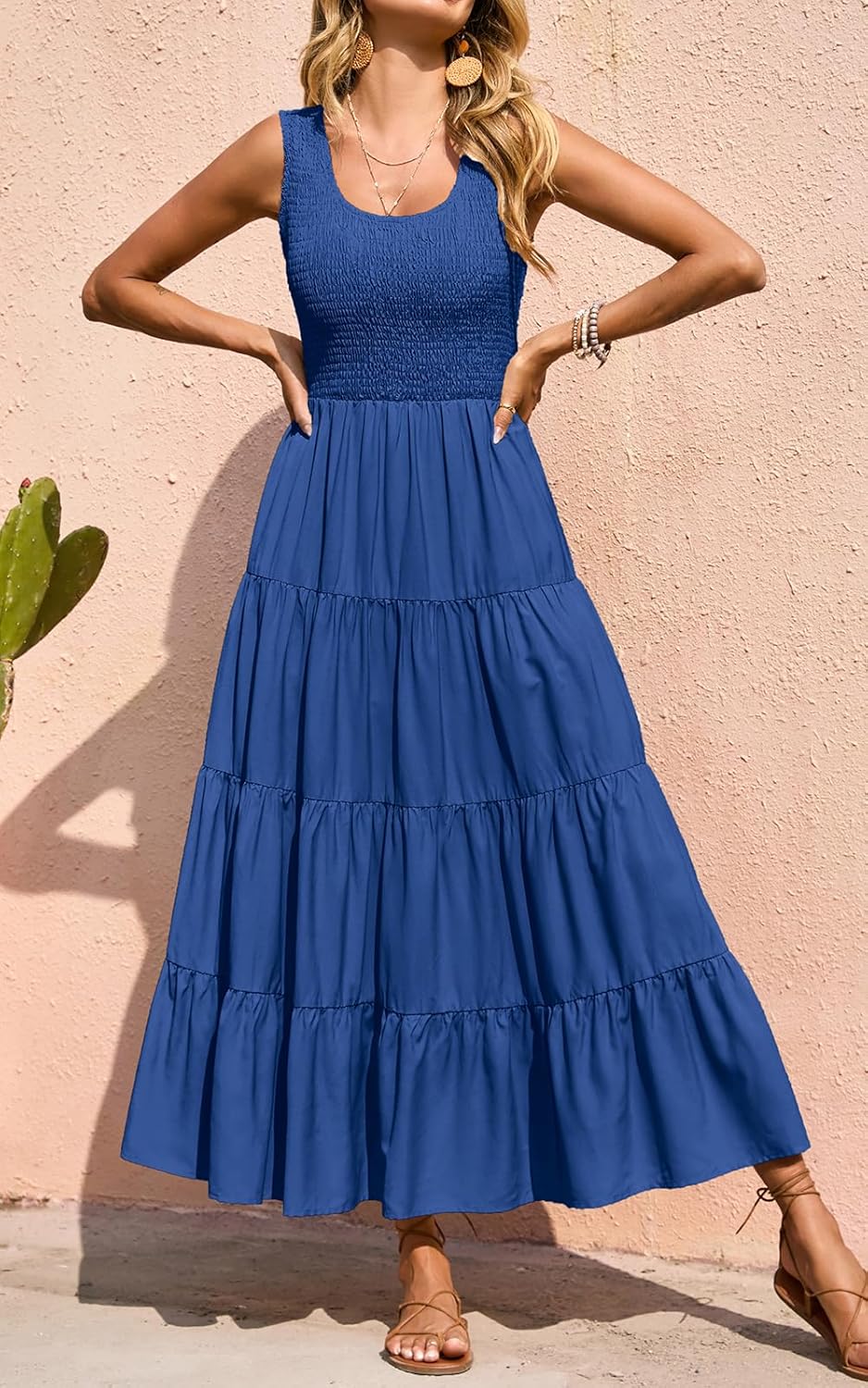 PRETTYGARDEN Women's 2026 Casual Loose Plain Maxi Sundress Smocked Tank Dress Sleeveless Spring Beach Tiered Long Dresses - Image 6