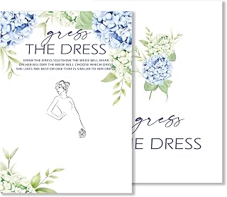 Find The Dress Bridal Shower Games, 25 Blue Floral Wedding Game Cards, Bridal Shower Party Favors & Supplies -10