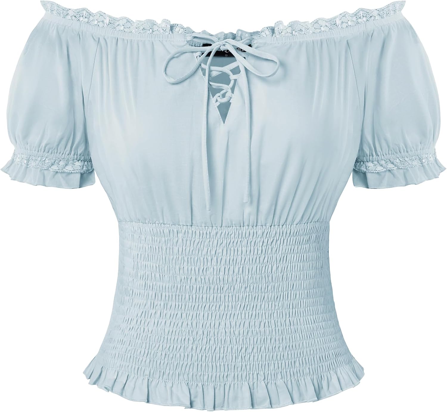 Scarlet Darkness Peasant Blouse for Women Off Shoulder Puff Sleeve Smocked Waist Summer Tops
