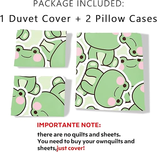 Miniatura 4 de AILONEN Juego de funda de edredón de rana, juego de ropa de cama de dibujos animados, tamaño matrimonial, juego de funda de edredón para