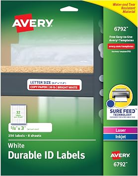 Avery Durable ID Labels, Permanent Adhesive, 5/8 x 3, Pack of 256 6792