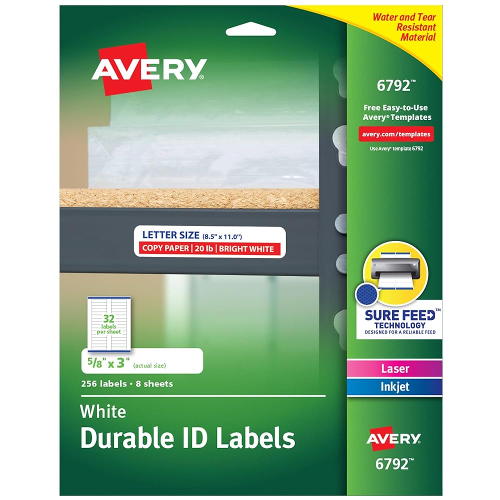 Avery® Durable ID Labels, Permanent Adhesive, 5/8 x 3, Pack of 256 (6792)