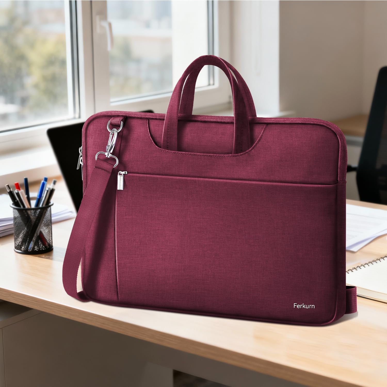 Ferkurn Laptop Bag Case Women Men Computer Sleeve with Shoulder Compatible with HP Envy Pavilion/Inspiron/Thinkpad/Vivobook/MSI/Surface,Waterproof Briefcase with Handle, Red, 17 17.3 Inch - Image 7