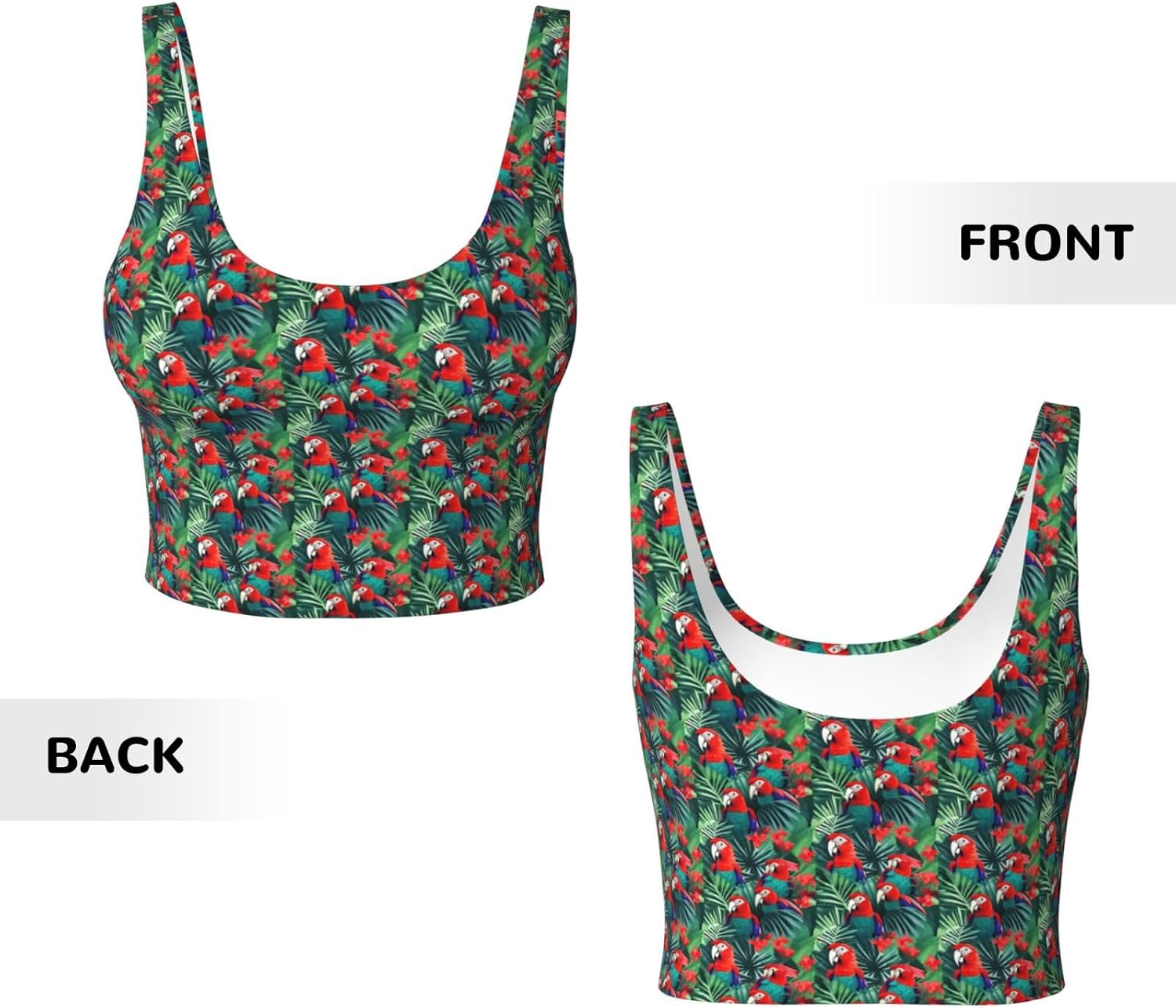Tropical Flower Parrot Print Women's Sports Vest Breathable for Yoga Running Gym Athletic Casual Sleeveless Top