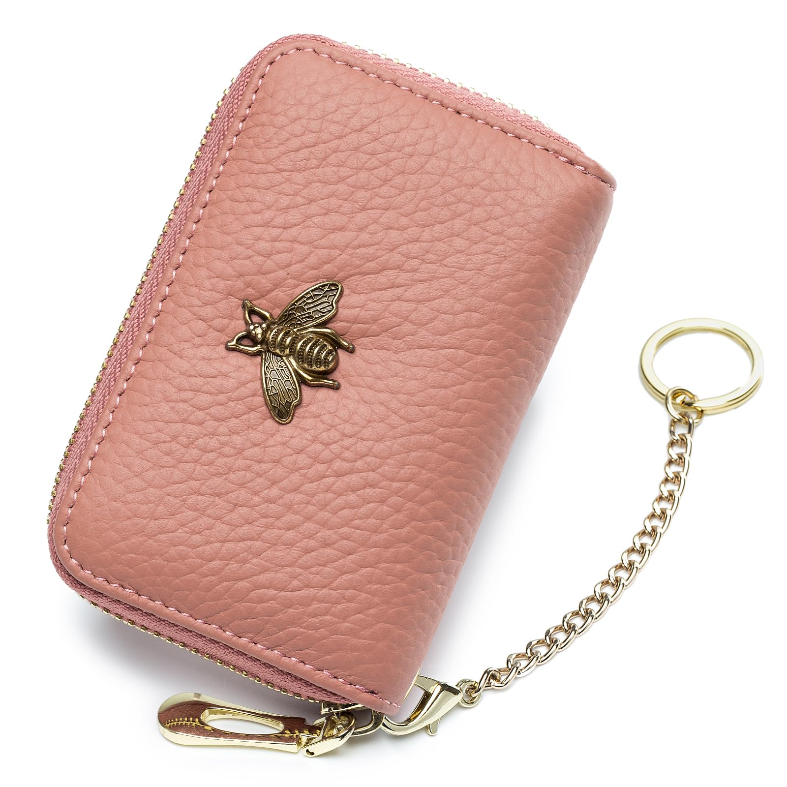 imeetu RFID Credit Card Holder, Small Leather Zipper Card Case Wallet for Women, Pro - Coral Pink, Pro, Classic