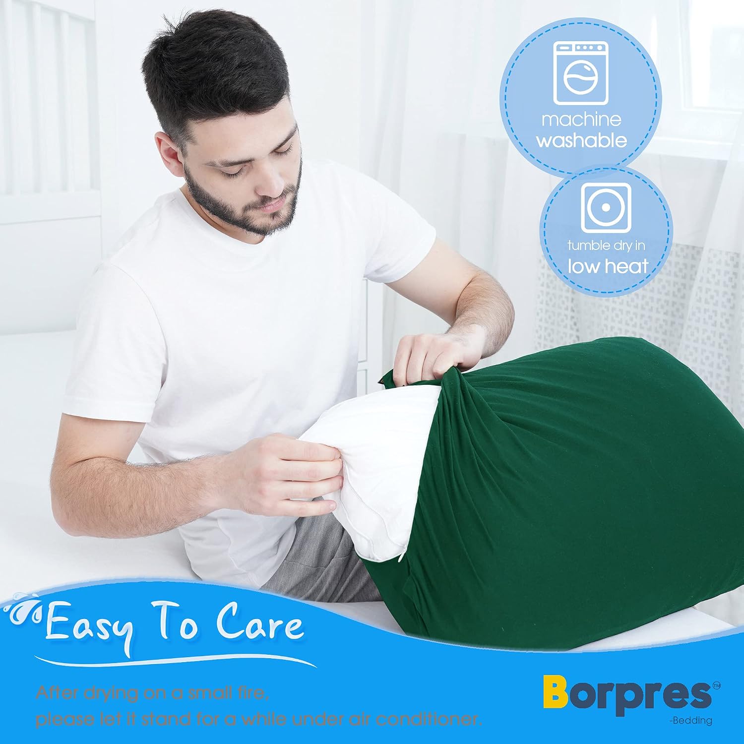 BORPRES Cooling Pillowcase,Japanese Chill-Plus Tech,Q-MAX>0.43 Cooling Fiber, Absorbs Heat Keep Cool,Double Sided Design,Idea for Hot Sleeper Night Sweats All Seasons Queen Size,Dark Green