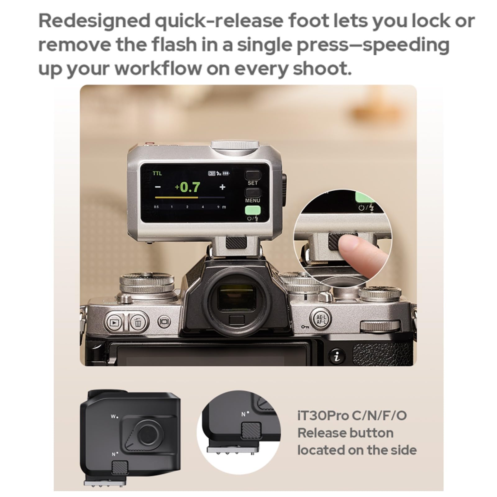 Godox iT30Pro C Flash TTL iT30Pro-C para cámara Canon, GN15, Tiempo de Recarga de 1,5 s, HSS 1/8000, batería de Litio integrada, Flash con Pantalla táctil a Todo Color de 2,8″ (Negro)